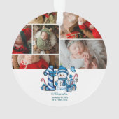 Blauer Schneemann Erstes Weihnachten Ornament (Rückseite)
