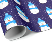 Blauer Schneemann im Schneegestöber Geschenkpapier (Rolleneckpunkt)