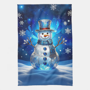 Blauer Schneemann-Schneeflocken-Feier Küchentuch