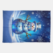 Blauer Schneemann-Schneeflocken-Feier Küchentuch (Horizontal)