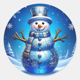 Blauer Schneemann-Schneeflocken-Feiertags-Aufklebe Runder Aufkleber