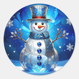 Blauer Schneemann-Schneeflocken-Feiertags-Aufklebe Runder Aufkleber