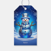 Blauer Schneemann-Schneeflocken-Feiertags-Geschenk Geschenkanhänger (Rückseite)