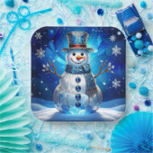 Blauer Schneemann-Schneeflocken-Feiertags-Papierpl Pappteller (Party)
