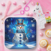 Blauer Schneemann-Schneeflocken-Feiertags-Papierpl Pappteller (Party)