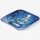 Blauer Schneemann-Schneeflocken-Feiertagspapierpla Pappteller (Gewinkelt)
