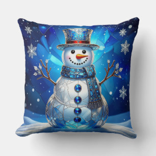 Blauer Schneemann-Schneeflocken-Wurfkissen Kissen