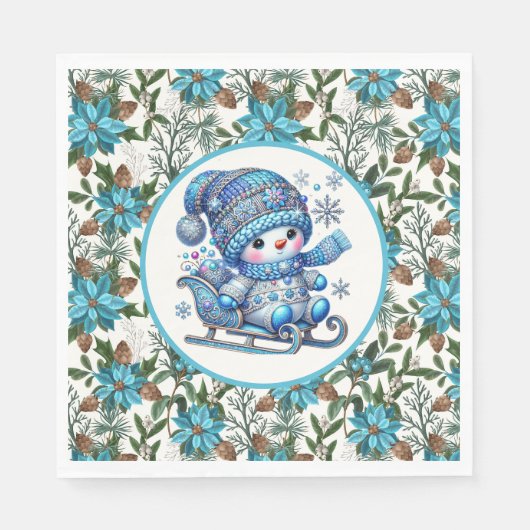 Blauer Schneemann Serviette (Vorderseite)