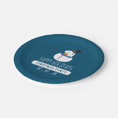Blauer Schneemann, Weihnachts-Party Pappteller (Schrägansicht)