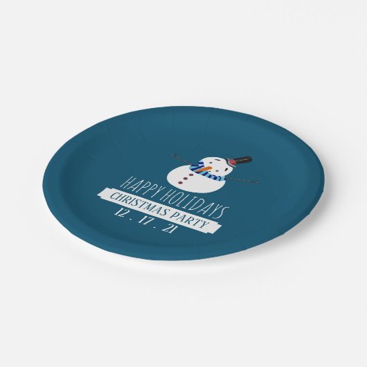 Blauer Schneemann, Weihnachts-Party Pappteller (Schrägansicht)