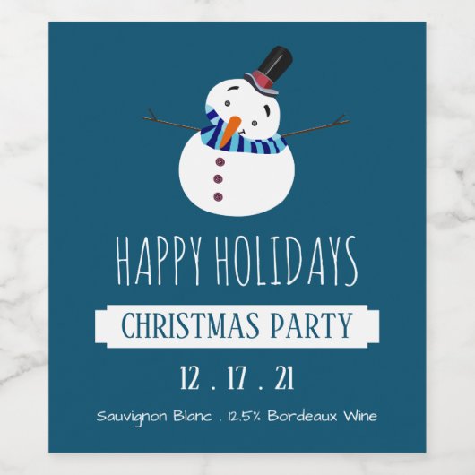 Blauer Schneemann, Weihnachts-Party Weinetikett (Einzelnes Label)