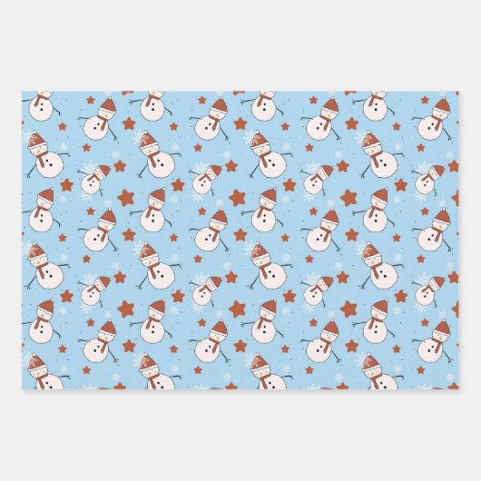 Blauer Schneemann Weihnachtspapier Geschenkpapier Set (Vorderseite)