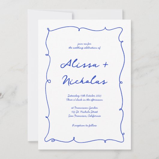 Blauer Schnürschnabel Einladung (Vorderseite)