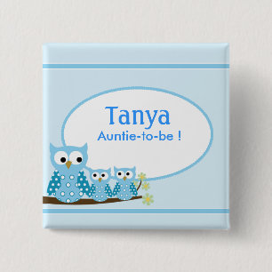 Blauer Schrei-Eulen-Babyparty-Namensschild-Knopf Button