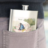 Blauer Schwalbenschwanz Schmetterling Mit Lotusblu Flachmann (Beispiel)