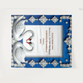 Blauer Schwan Herzrahmen Hochzeitsthema Wandteppich (Vorderseite (Horizontal))