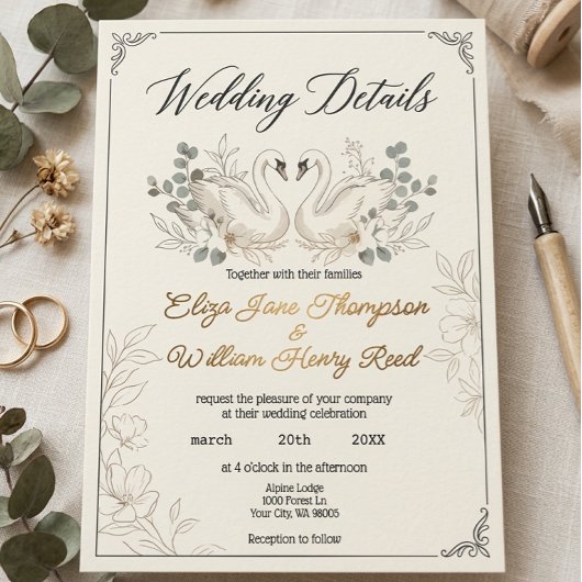 Blauer Schwan Hochzeitseinladung Einladung