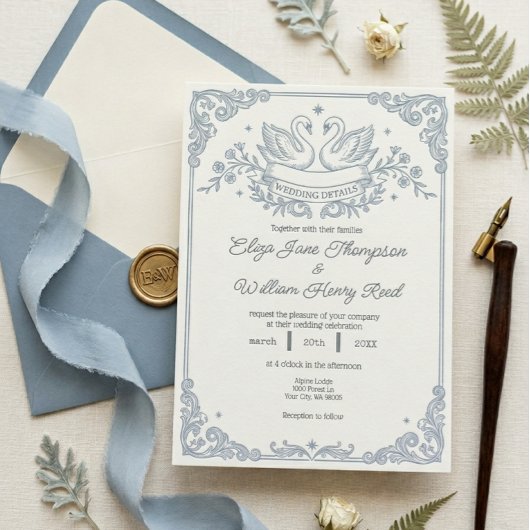 Blauer Schwan Hochzeitseinladung Einladung