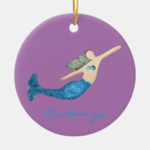 Blauer Schwanz Mermaid Schwimmbad Thunder_Cove Keramik Ornament