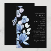 Blauer Schwarz-Weiß-Monogramm-Hochzeit Einladung (Vorne/Hinten)