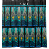 Blauer Schwarz-weißer Bleiglas-Look Duschvorhang (Vorderseite)