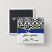 Blauer Schwarz-weißer Damast Großvater des Bräutig Button (Vorne & Hinten)