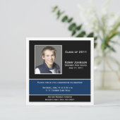 Blauer Schwarz-weißer Foto Abschluss Einladung (Stehend Vorderseite)