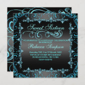 Blauer/schwarzer 16 . Geburtstag Swirt zum Geburts Einladung (Vorne/Hinten)