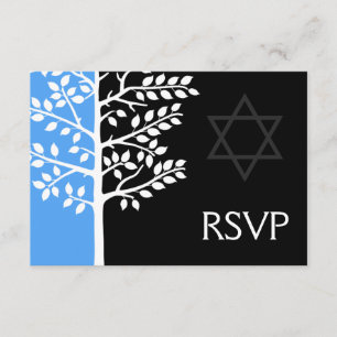 Blauer Schwarzer Baum des Lebens Bar Mitzvah UAWG RSVP Karte
