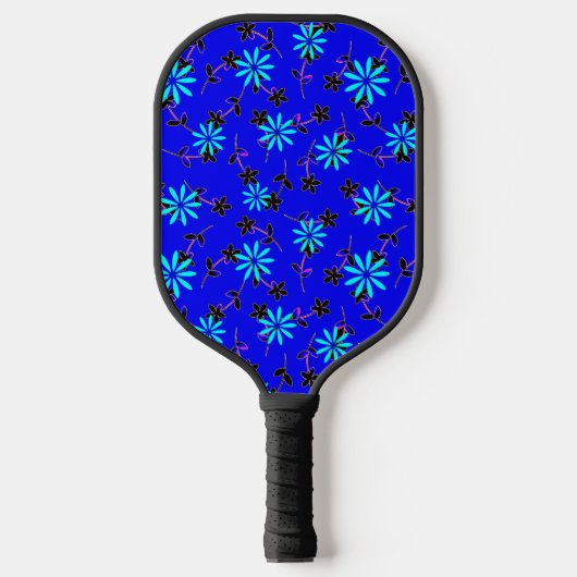 Blauer Schwarzer Blume Pink Pickleball Paddel Schläger (Vorderseite)
