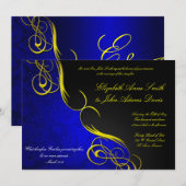Blauer/schwarzer Hochzeitsempfang mit HalbDamast Einladung (Vorne/Hinten)