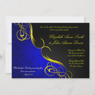 Blauer/schwarzer Hochzeitsempfang mit HalbDamast Einladung