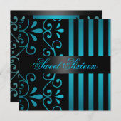 Blauer/schwarzer Streifen und wirl Sweet 16 Einlad Einladung (Vorne/Hinten)