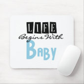 Blauer/Schwarzer Text Leben beginnt mit Baby Mousepad (Mit Mouse)