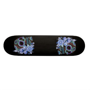 Blauer schwarzer Zucker-Schädeltag der Toten Skateboard