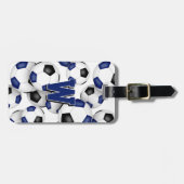 Blauer Schwarzfußball für Leichtathletik Gepäckanhänger (Vorderseite horizontal)