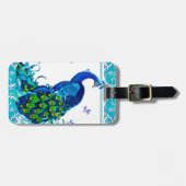 Blauer Schwengel und Pfauendesign Gepäckanhänger (Vorderseite horizontal)