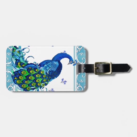 Blauer Schwengel und Pfauendesign Gepäckanhänger (Vorderseite horizontal)