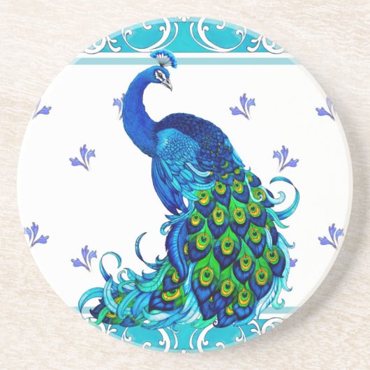 Blauer Schwengel und Pfauendesign Getränkeuntersetzer (Vorne)