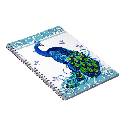 Blauer Schwengel und Pfauendesign Notizblock (Rechte Seite)