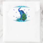 Blauer Schwengel und Pfauendesign Ovaler Aufkleber (Tasche)