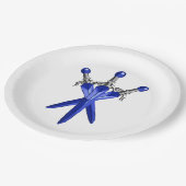 Blauer Schwert Party Teller aus Papier (Schrägansicht)