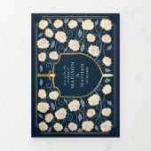 Blauer Schwert und Schild Mittelalterliche Hochzei Dreifach Gefaltete Einladung (Cover)