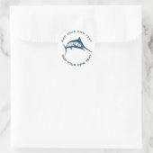 Blauer Schwertfisch Benutzerdefinierter Text Runder Aufkleber (Tasche)