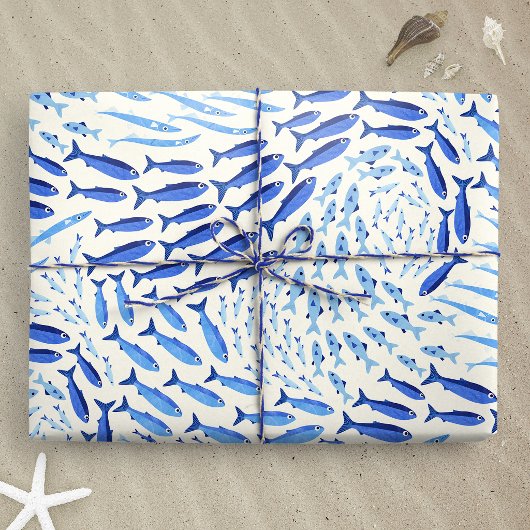 Blauer Schwimmender Ozeanfisch - Hell Geschenkpapier