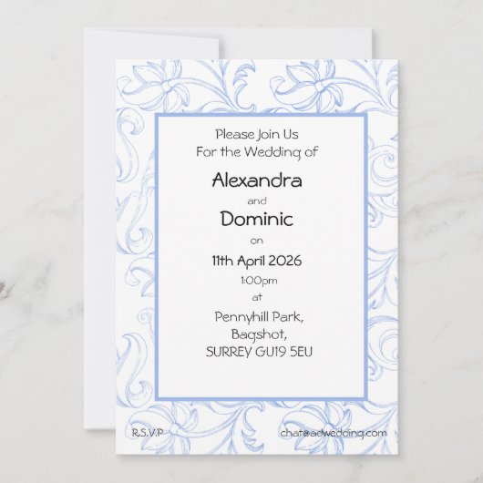 Blauer Scrolltyp Rand gemustert Einladung (Vorderseite)