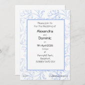 Blauer Scrolltyp Rand gemustert Einladung (Vorne/Hinten)