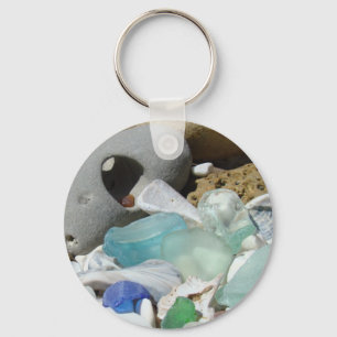 Blauer Seaglass Schlüsselanhänger