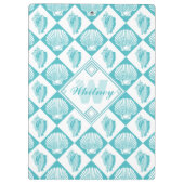 Blauer Seashell-Diamant-Seestrand-Monogramm Klemmbrett (Rückseite)