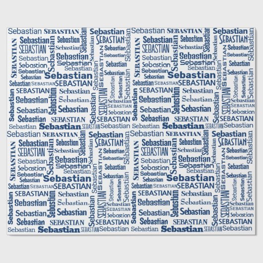 Blauer Sebastian Name in Weiß Geschenkpapier (Flach)